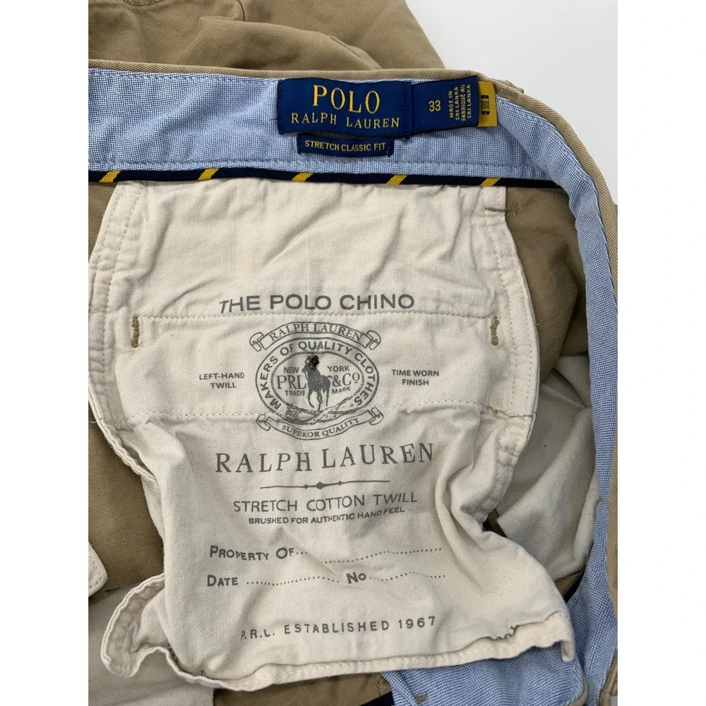 Polo Ralph Lauren Shorts Mens 33 Tan Chino Stretch Classic Fit Flat Front Khaki